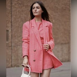 NWOT ZARA Woman Textured Double Breasted Coral Blazer | 7484/132
